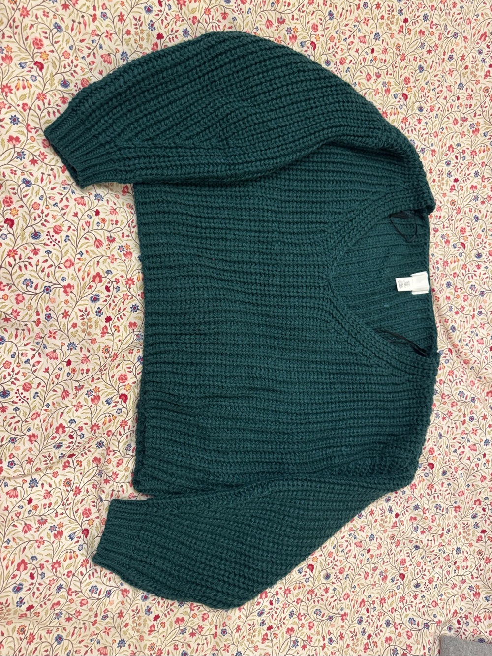 H&M Teal V-Neck Chunky Knit Sweater